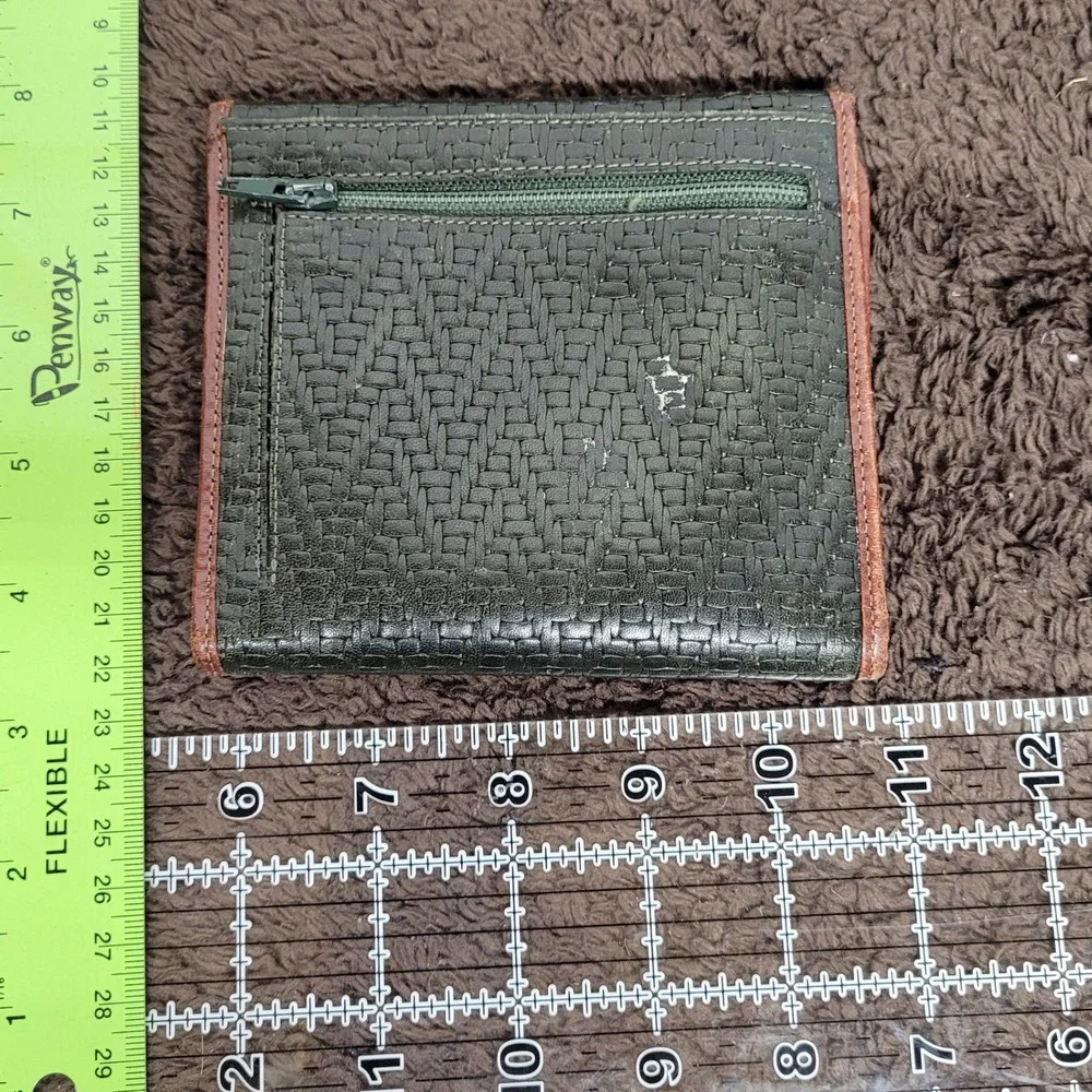 Vintage Fossil Green‎ Woven Trifold Wallet Brown Leather Trim 1990s Retro